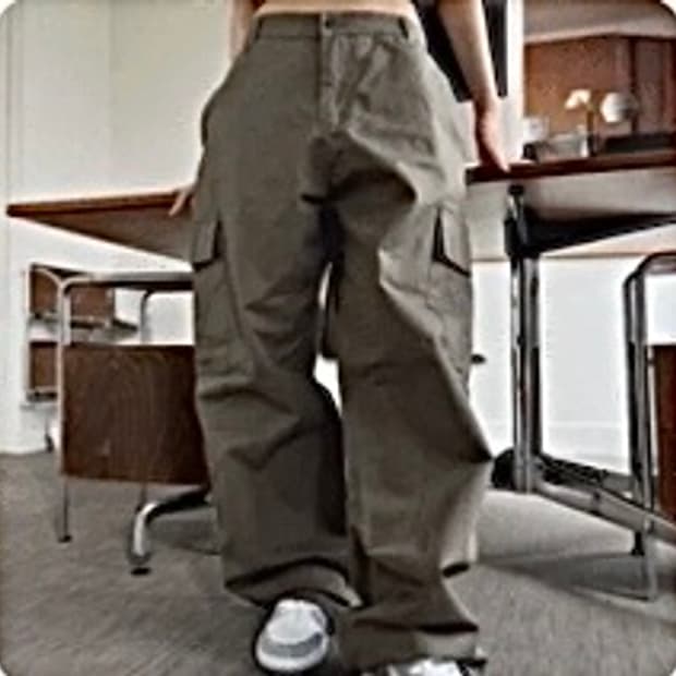 (unisex)오버 스트링 카고 와이드팬츠