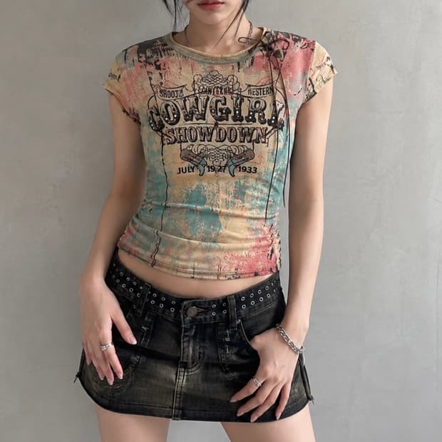 SKINNY MINNIE Y2K 웨스턴 그래픽 티셔츠 44,마른55