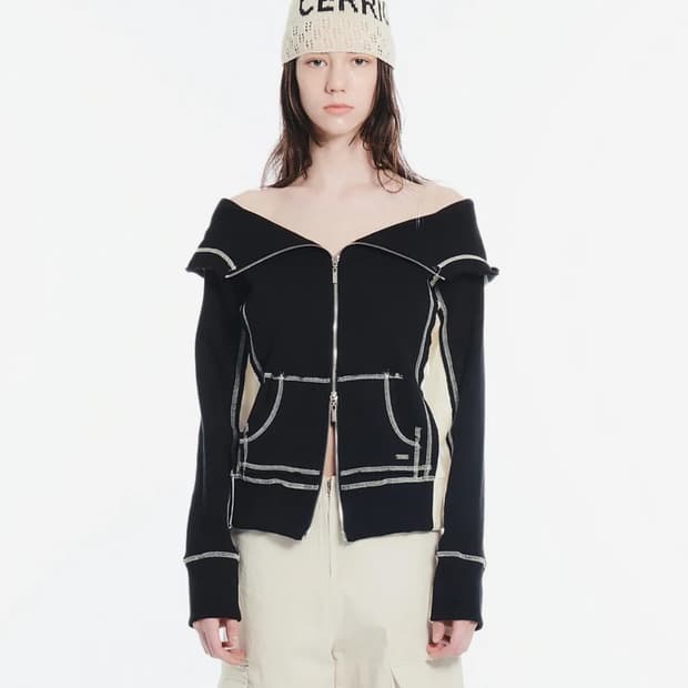 세릭 CUT-OUT STITCH HOOD ZIP UP / BLACK