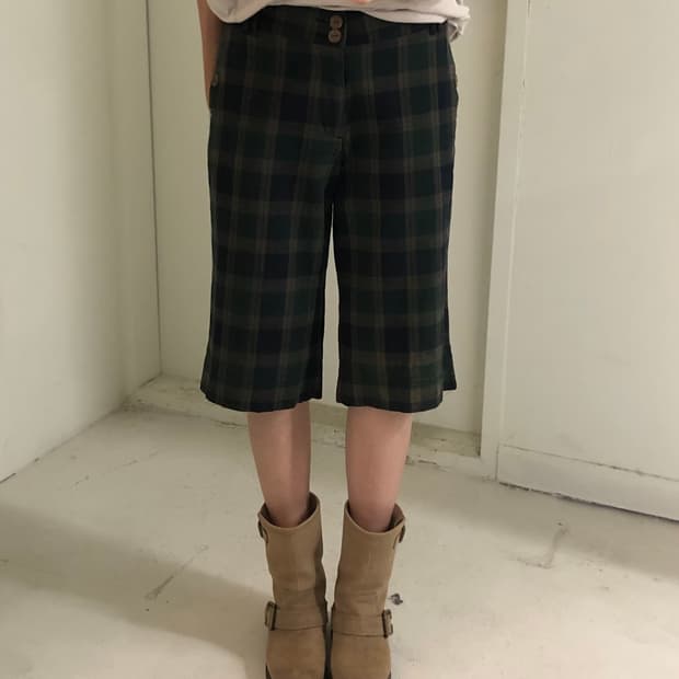 일본빈티지 그린체크 5부 반바지