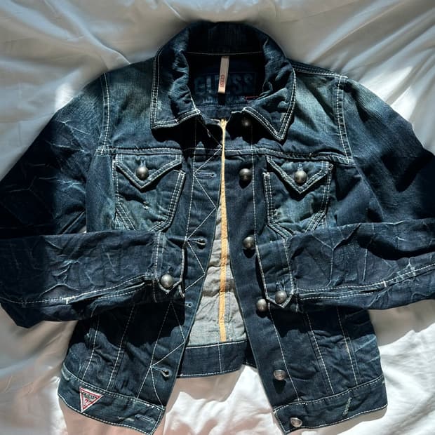 Guess 게스 딥블루 데님자켓 딱붙핏 갸루.y2k