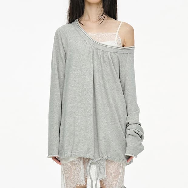세릭 Round Hem String Top Gray