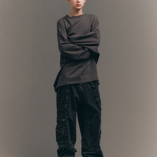 [당일배송] 빅유니온 M-ZIPPER 블랙 워싱 데님 와이드 팬츠 