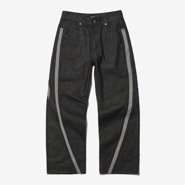 애드오프 컬라인 와이드 데님팬츠 블랙