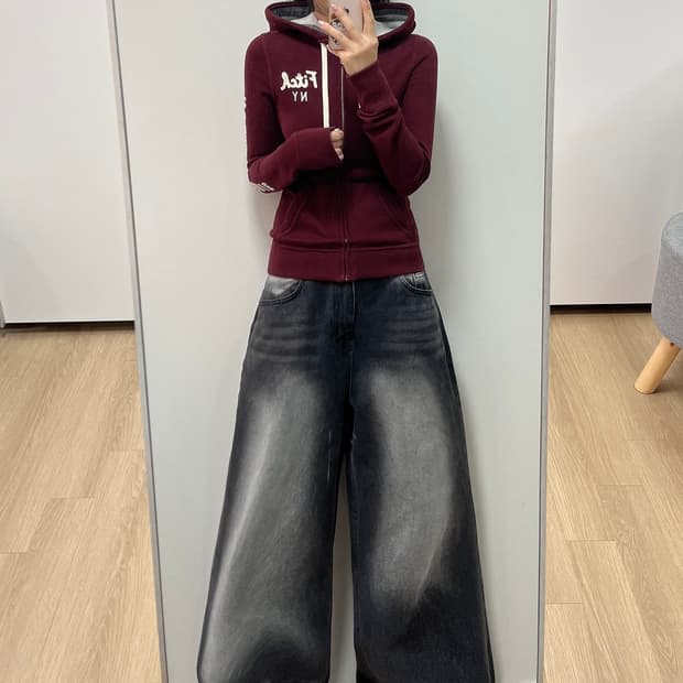 아베크롬비 딱붙핏 자수로고 버건디 후드집업