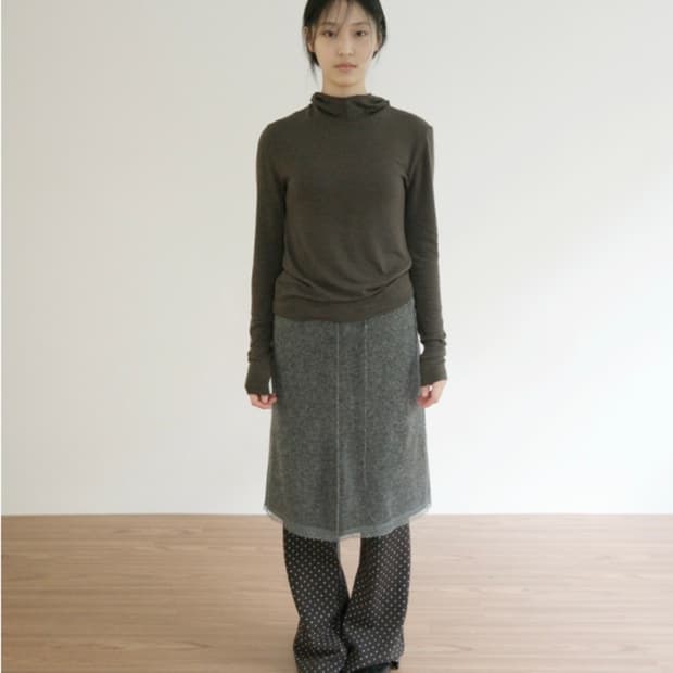 에프터먼데이 레이스 니트 미디 스커트 블랙