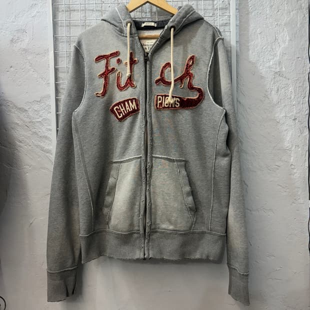 아베크롬비 y2k 빈티지 그레이 데미지 디테일 후드집업 L