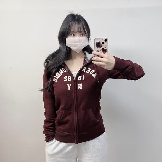 아베크롬비 아치 로고 후드집업 버건디
