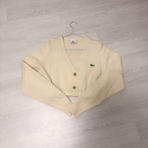 일본 빈티지 라코스테 베이지 아이보리 크롭 가디건