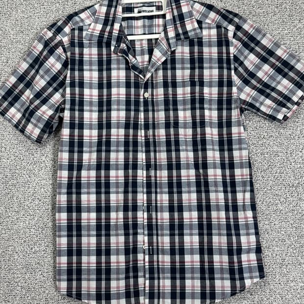 빈티지 네이비 체크 반팔 셔츠