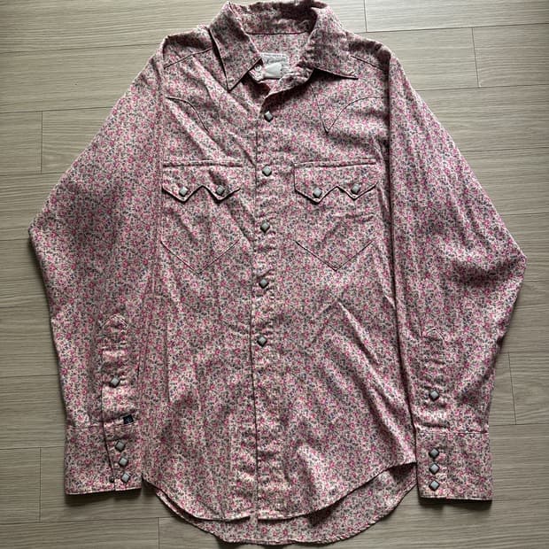 Vintage 락 마운트 플라워 패턴 웨스턴 셔츠