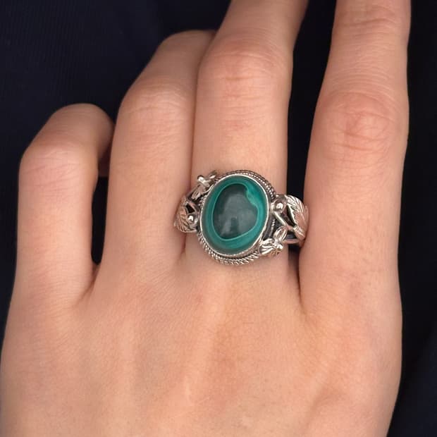 Vintage Malachite Botanical Leaf 925 Ste