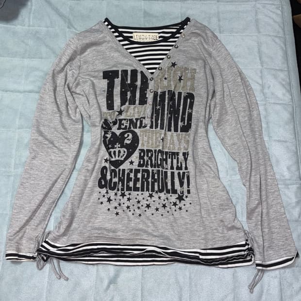 빈티지 레이어드티 롱슬리브 락시크 갸루 이모 emo