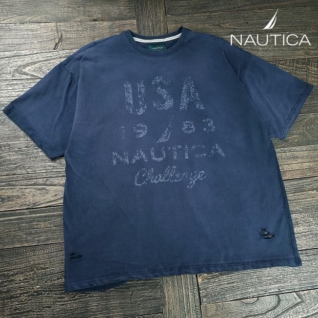 [노티카] 빈티지 가공 오버핏 반팔티 네이비 M20279