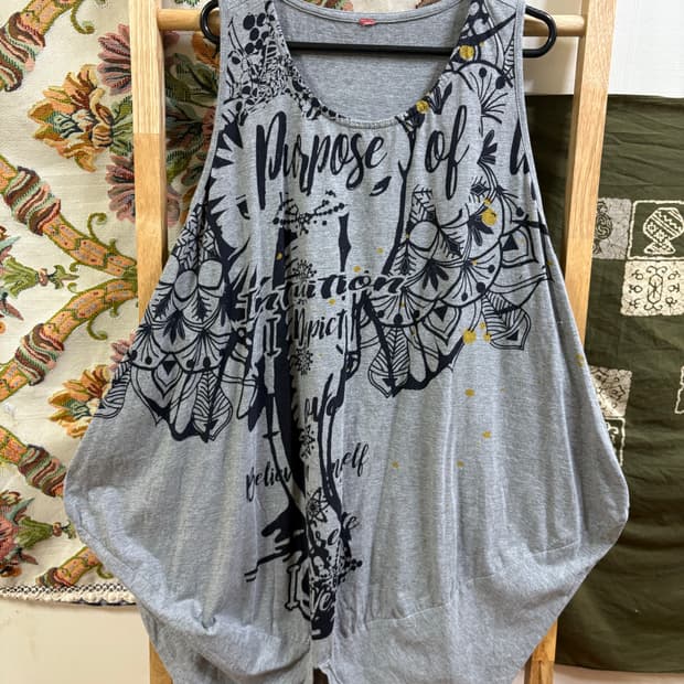 히피 에스닉 펑키 그레이 나시 벌룬 원피스