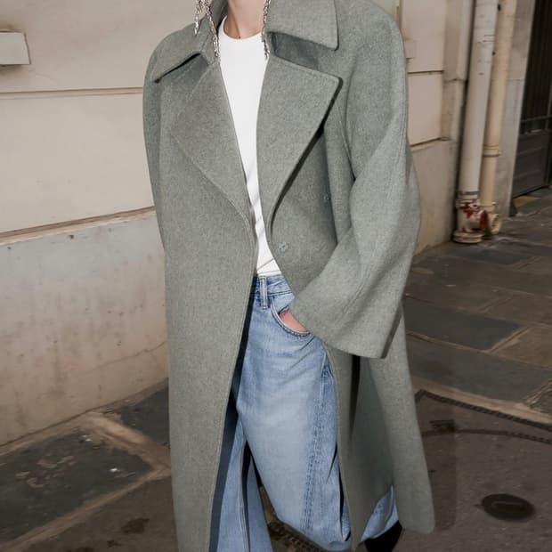 새상품)드래곤블루스 울 래글런 벨티드 롱 코트 M