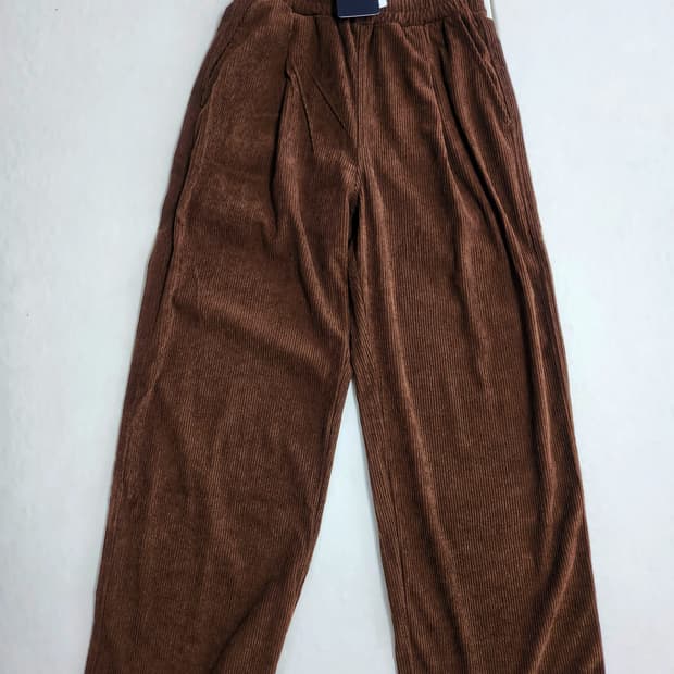 그루브라임 코듀로이 저지 풀밴딩 원턱 와이드 팬츠 브라운 s사이즈  