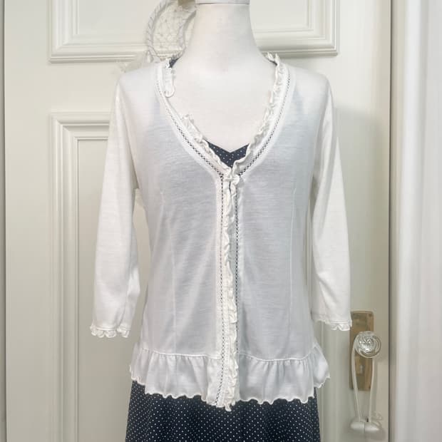 white ruffle point cotton cardigan