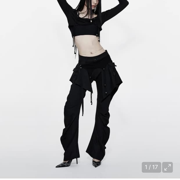 카시코 Layered Strap Pants Black