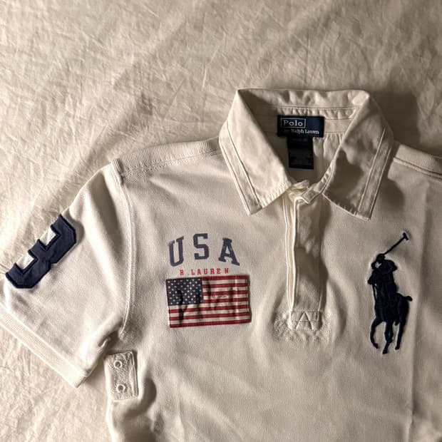 폴로 빅포니 성조기 반팔티 화이트