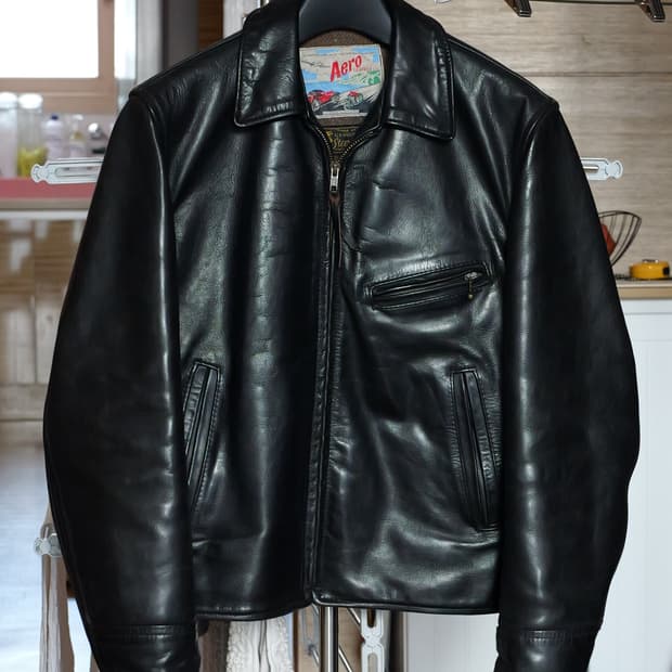 에어로레더 소가죽 자켓 블랙 하프벨트 38