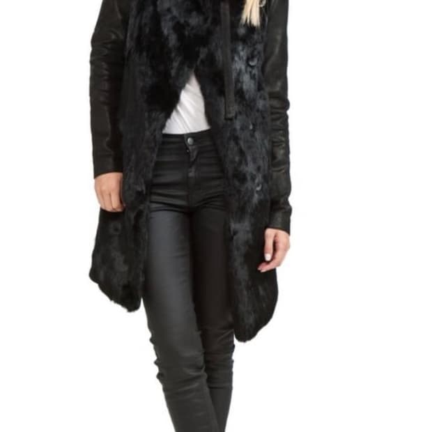 헬무트랭 래빗 퍼 레더 코트 P