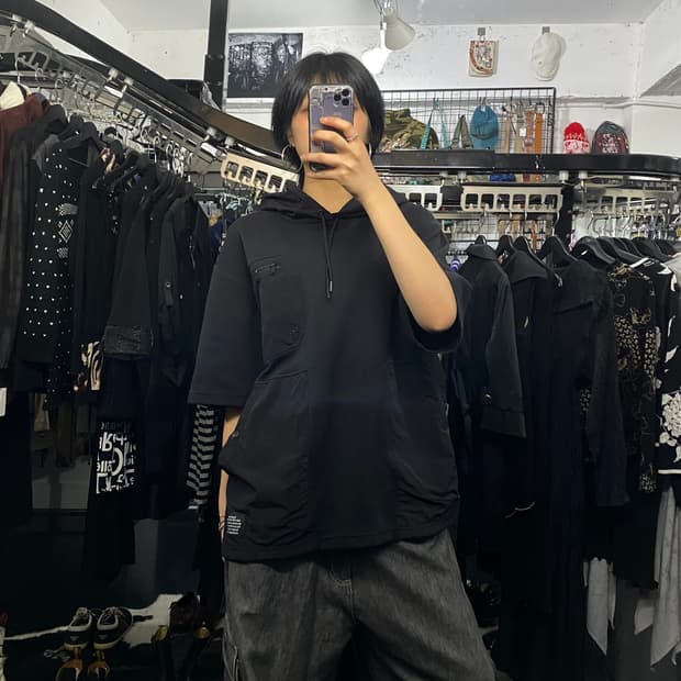 Gu x undercover 나일론 배색 반팔후드티