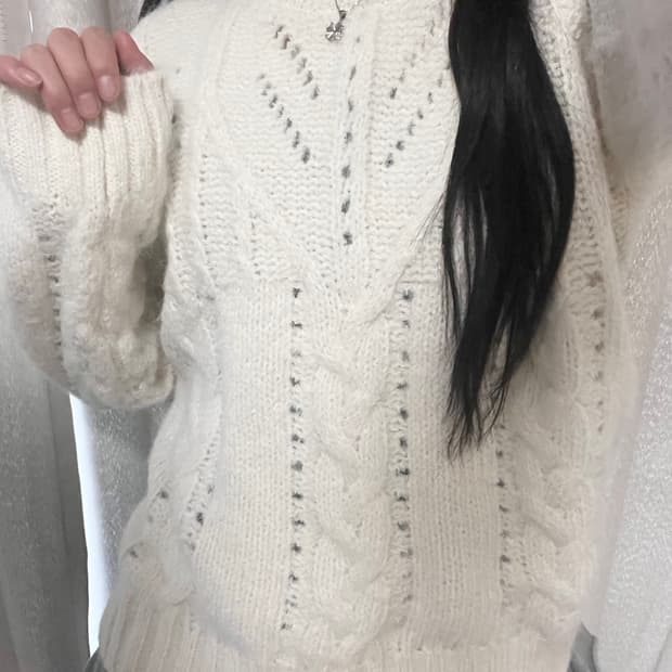 아이보리/그레이 빈티지st 꽈배기 루즈핏 케이블 스웨터 니트