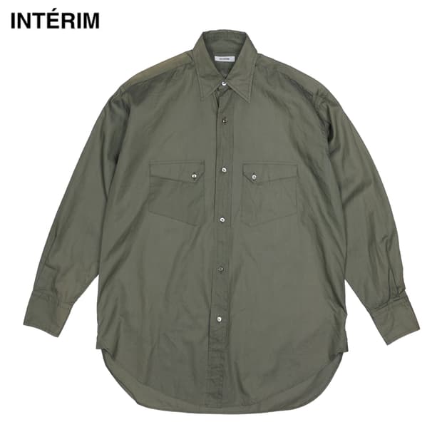 인테림 코튼-실크 포플린 셔츠 올리브그린