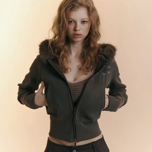 플노팔Becky Fur Hoodie Jacket (Mocha Brown