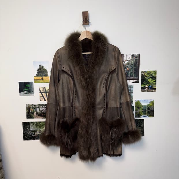 Charcoal tie dye lamb skin fox fur 무스탕