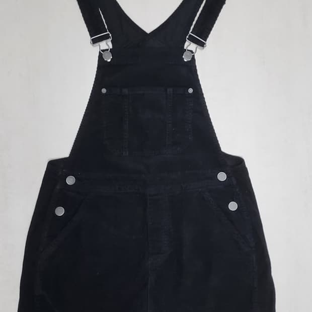 타미 힐피거 진 블랙 코듀로이 미니 멜빵 원피스