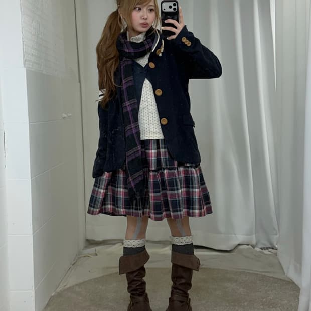 네이비 너드 모리걸 하구미 원피스 코디세트