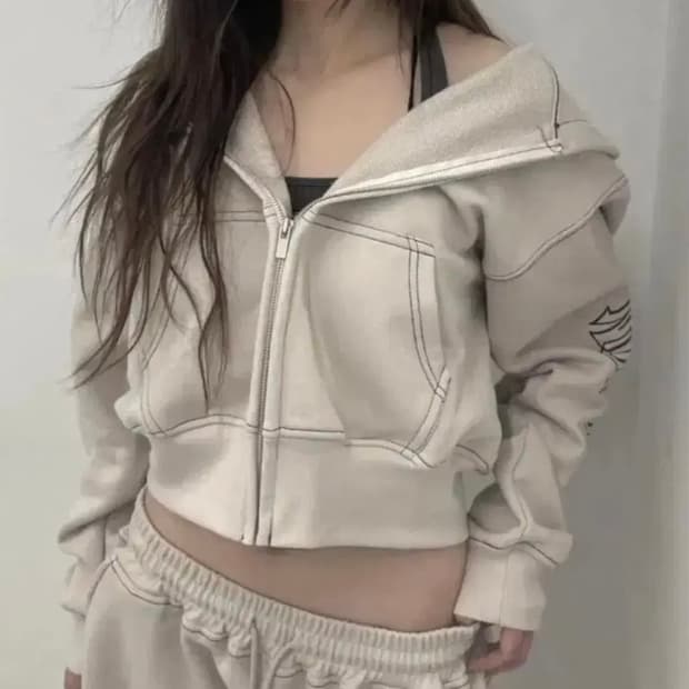 플노팔 플리즈노팔로우 바시티 헤비웨이트 후드집업 샌드