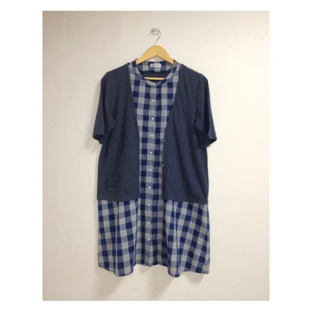 빈티지 네이비 체크 튜닉