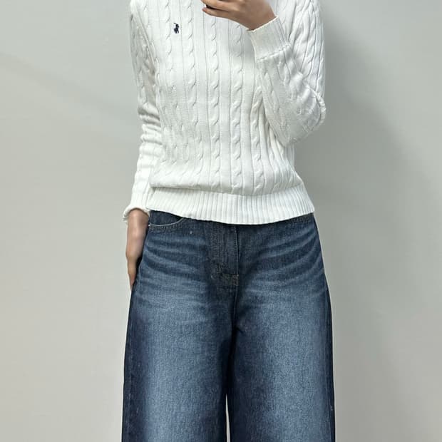 폴로 랄프로렌 신형 화이트 꽈배기 니트