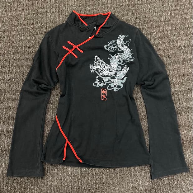 M)Japanese vintage y2k 오리엔탈 그래픽 치파오 탑
