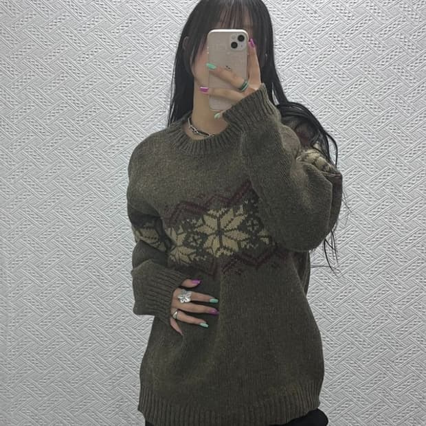 유니온베이 빈티지 스노우플레이크 노르딕 울 니트 100 C07372