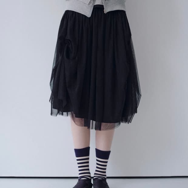 오헤시오 SHEER DRAPE BANDING SKIRT, BLACK