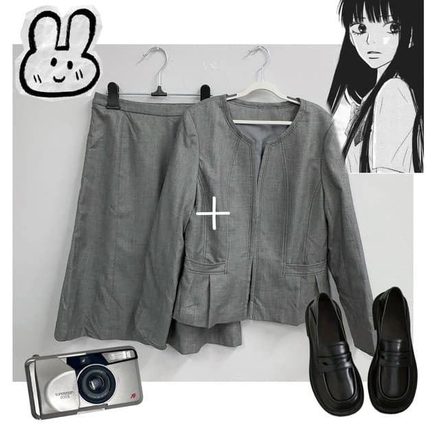 💼사와코깔 그레이 정장 셋업💼 일본 빈티지 세트 코디 고갸루 