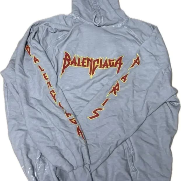 (3) 발렌시아가 메탈릭 로고 후드티 그레이