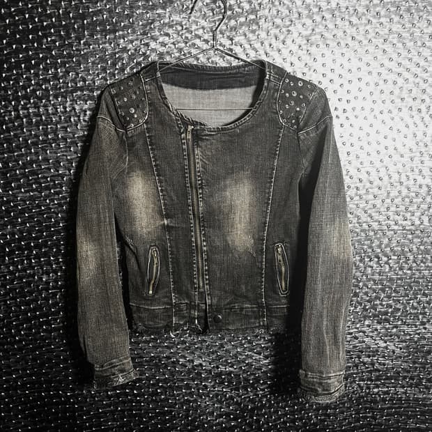 숄더 스터드 데님 라이더자켓