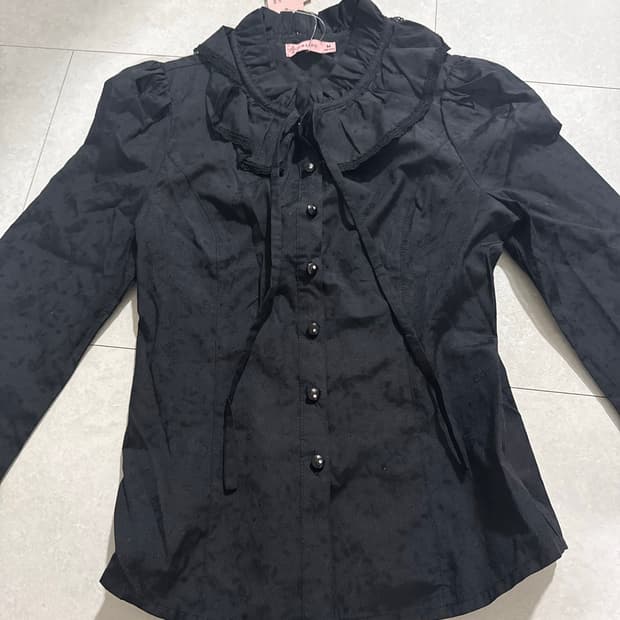 로리타 블라우스 셔츠 레이스 프릴 셔츠 큐빅 리본 고딕로리타 고스펑크