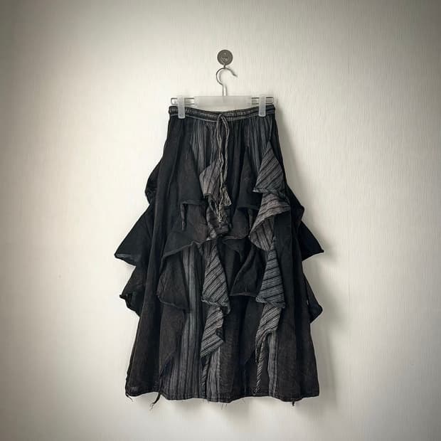 아카이브 그런지 니혼진 펑크 히피 갸루 언발 레이어드 셔링 롱스커트 치마