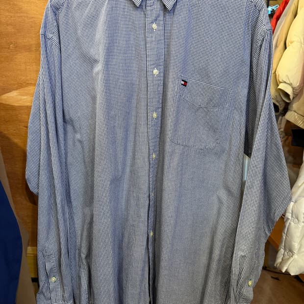 타미힐피거 네이비 깅엄체크 셔츠