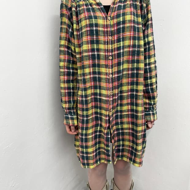 큐브슈가 하구미 체크 셔츠 원피스