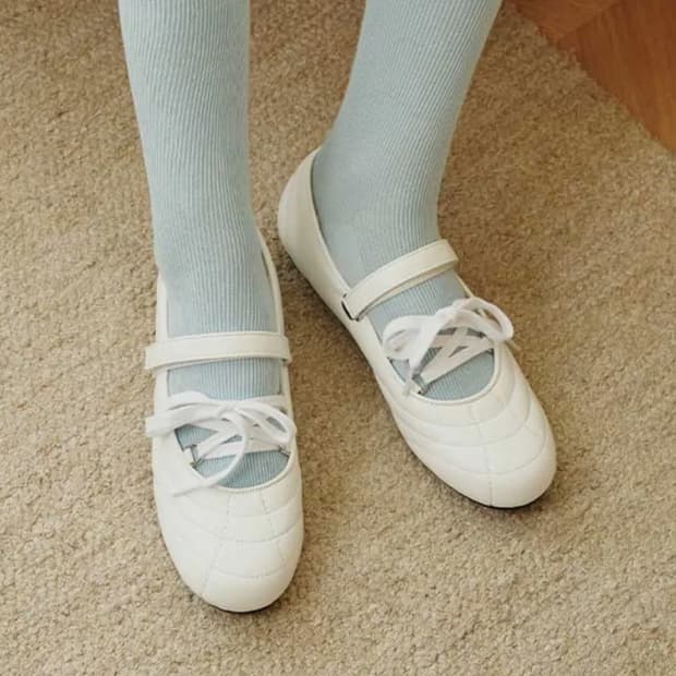 포른른 퀄팅 레이스 메리제인 화이트 240