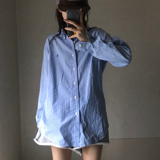 폴로 연하늘 긱시크 셔츠