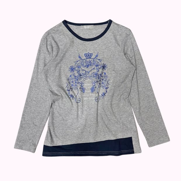 cubic printing grey layered t-shirt