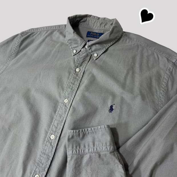 신형 폴로 QR라벨 그레이 옥스퍼드 셔츠